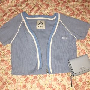 UNIF blue zipped knit crop top